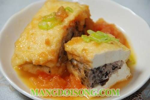 CÁCH LÀM MÓN ĐẬU HŨ NHỒI RAU CỦ SỐT CÀ CHAY THANH ĐẠM MÀ TỐT CHO SỨC KHỎE 4