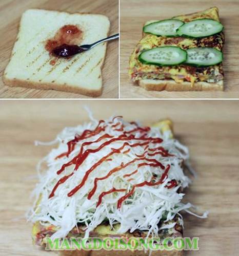 Cách làm bánh mì sandwich kẹp trứng chiên thập cẩm ngon đẹp mắt giàu chất dinh dưỡng cho bữa sáng 5