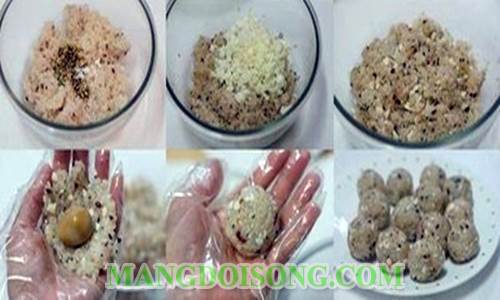 Cách làm cơm nắm nhân trứng cút ngon cực kì nhìn vàng ươm đẹp mê say dành cho bé biếng ăn 3