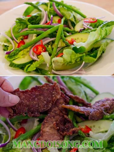 Cách làm salade bò chiên măng tây thơm ngon chua cay cho ngày nghỉ cuối tuần thêm xanh 6
