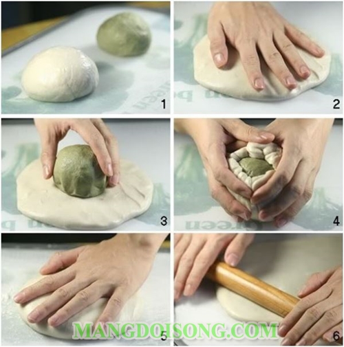 Cách làm bánh trung thu ngàn lớp trà xanh nhân sầu riêng đậu xanh trứng muối thơm ngon ngất ngây theo truyền thống người nhật 4