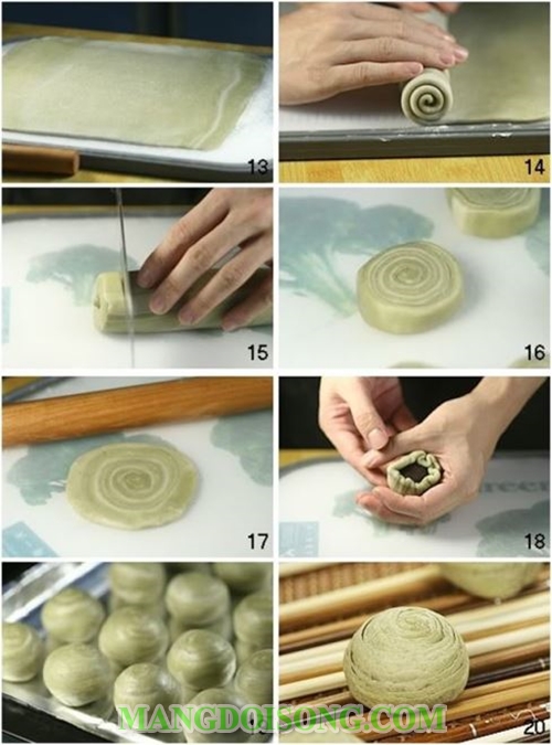 Cách làm bánh trung thu ngàn lớp trà xanh nhân sầu riêng đậu xanh trứng muối thơm ngon ngất ngây theo truyền thống người nhật 6