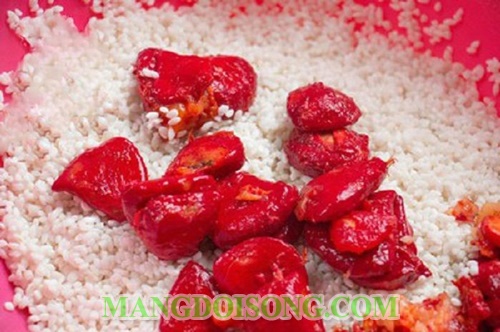 Cách nấu xôi gấc dừa ngon bằng nồi cơm điện dẻo thơm màu đỏ tươi đẹp mắt để cúng ngày tết 4