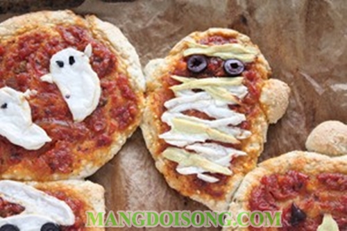 Món ngon Halloween bánh pizza hình con ma độc đáo ngon miệng dễ làm 6