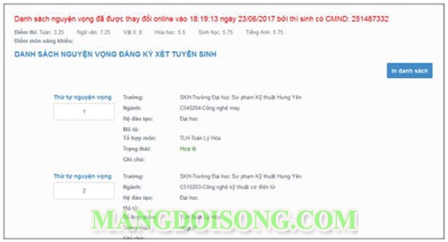 Hướng dẫn điều chỉnh nguyện vọng xét tuyển đại học 2017 trực tuyến 17